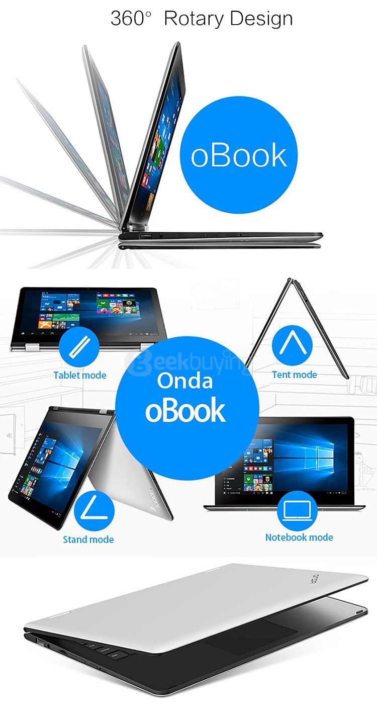 Onda oBook 11 Ultrabook Laptop 11.6 inch Windows10 2GB/32GB Intel Cherry Trail Z8300 Quad Core 1.84GHz IPS 1920*1080 - Silver