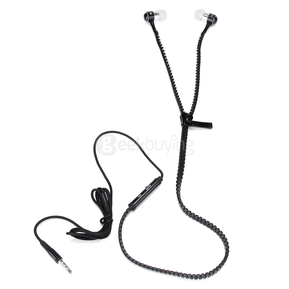 Zip Style In-ear 3.5mm Earphone with MIC for iPhone iPad Samsuing Xiaomi - Black