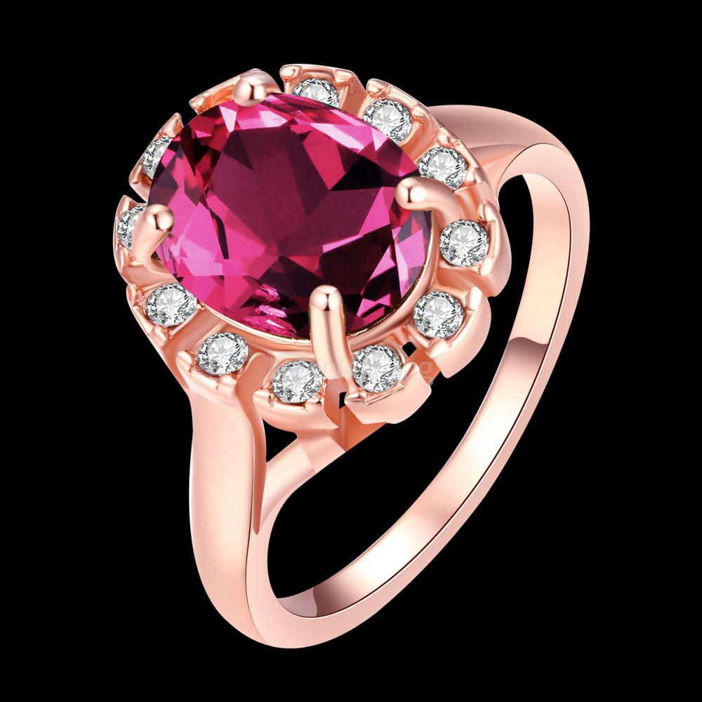AKR014-B-5 Fashionable Roze Gold Plated Zircon Colorful Personalized Oval Inlaid Ring - Size 5