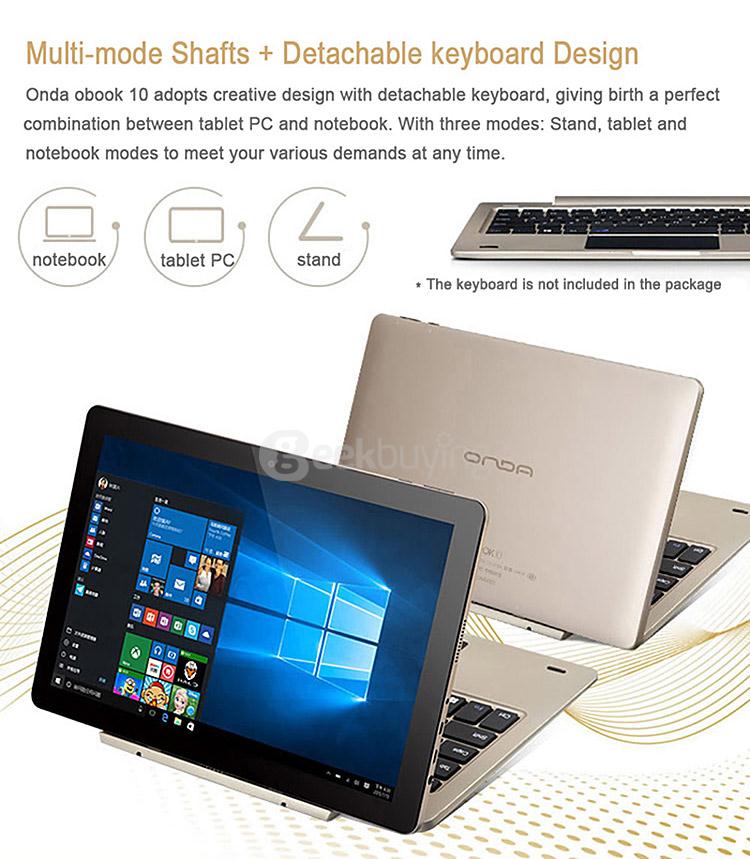 Onda oBook 10 2in1 Tablet 10.1 inch Windows10 4GB/64GB Intel Cherry Trail Z8300 Quad Core 1.84GHz IPS 1280*800 - Gold