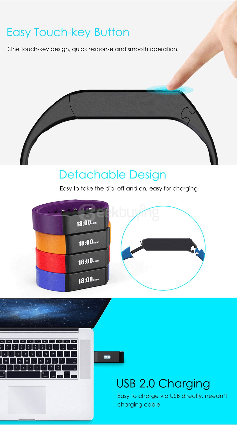 Vidonn X6S Smart Bracelet Bluetooth 4.0 IP65 Detachable Dial Wristband Sports Fitness Tracker Sleep Monitor Sync Data - Purple