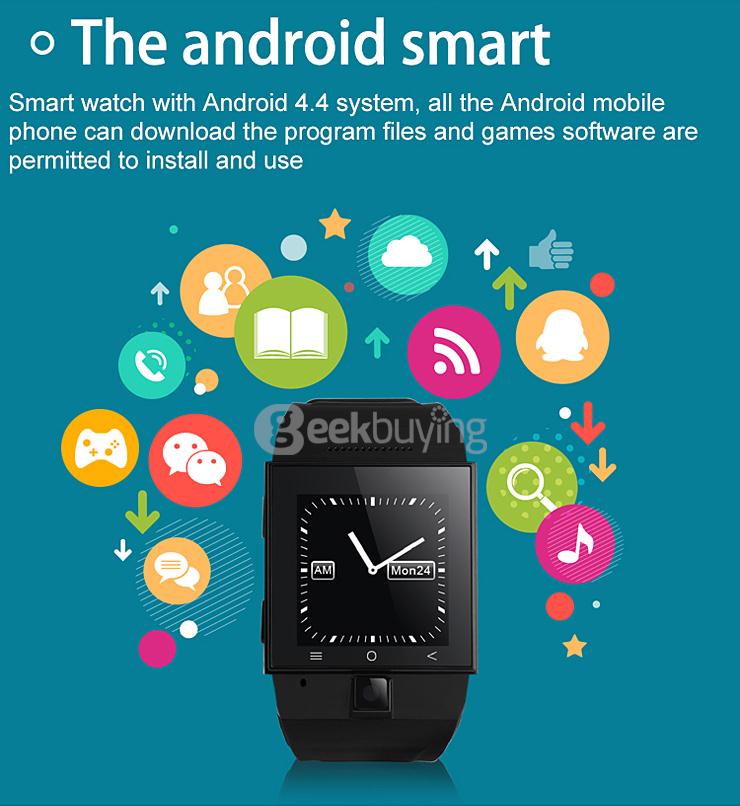 ZGPAX S55 1.54inch Android 4.4 Smartwatch Phone MTK6572 Dual Quad 1.2GHz Touch Screen Bluetooth 4.0 Camera - Black