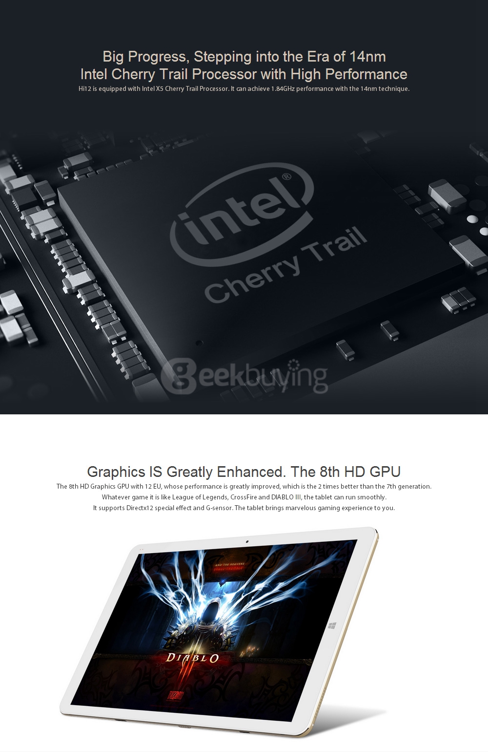 CHUWI Hi12 2 in 1 Tablet PC 12 inch Windows10 4GB/64GB Intel Cherry Trail Z8300 Quad Core 1.84GHz 2160*1440 IPS Screen 11000mAh Battery - Gold