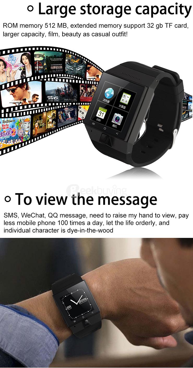 ZGPAX S55 1.54inch Android 4.4 Smartwatch Phone MTK6572 Dual Quad 1.2GHz Touch Screen Bluetooth 4.0 Camera - Black
