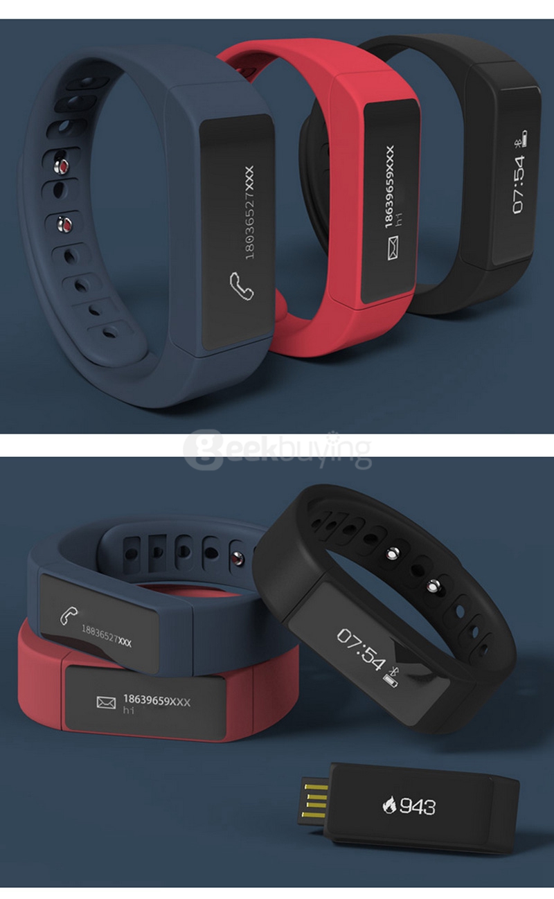 iWOWN i5 Plus BT4.0 Smart Bracelet IP67 Sleep Monitoring Sports Fitness Tracker Smartband Call Message Reminder Sedentary Alert - Blue