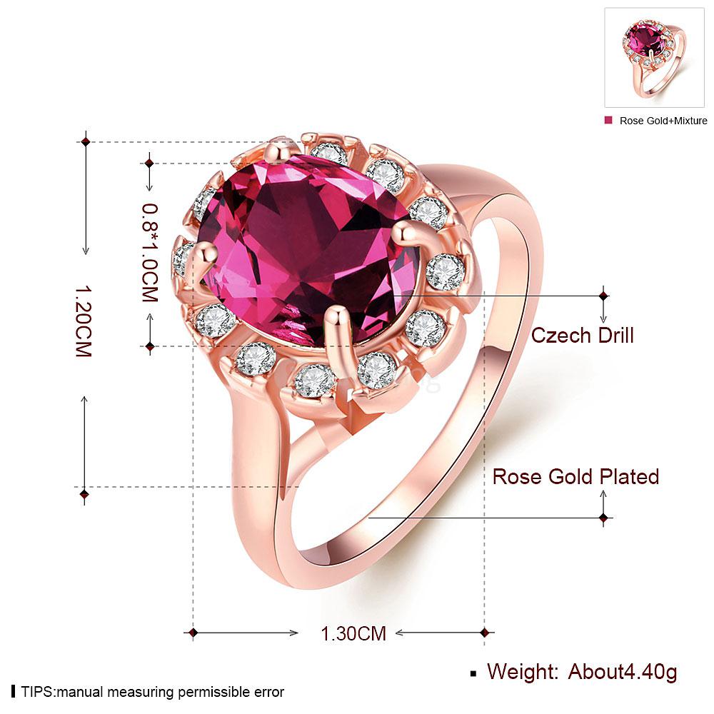 AKR014-B-5 Fashionable Roze Gold Plated Zircon Colorful Personalized Oval Inlaid Ring - Size 5