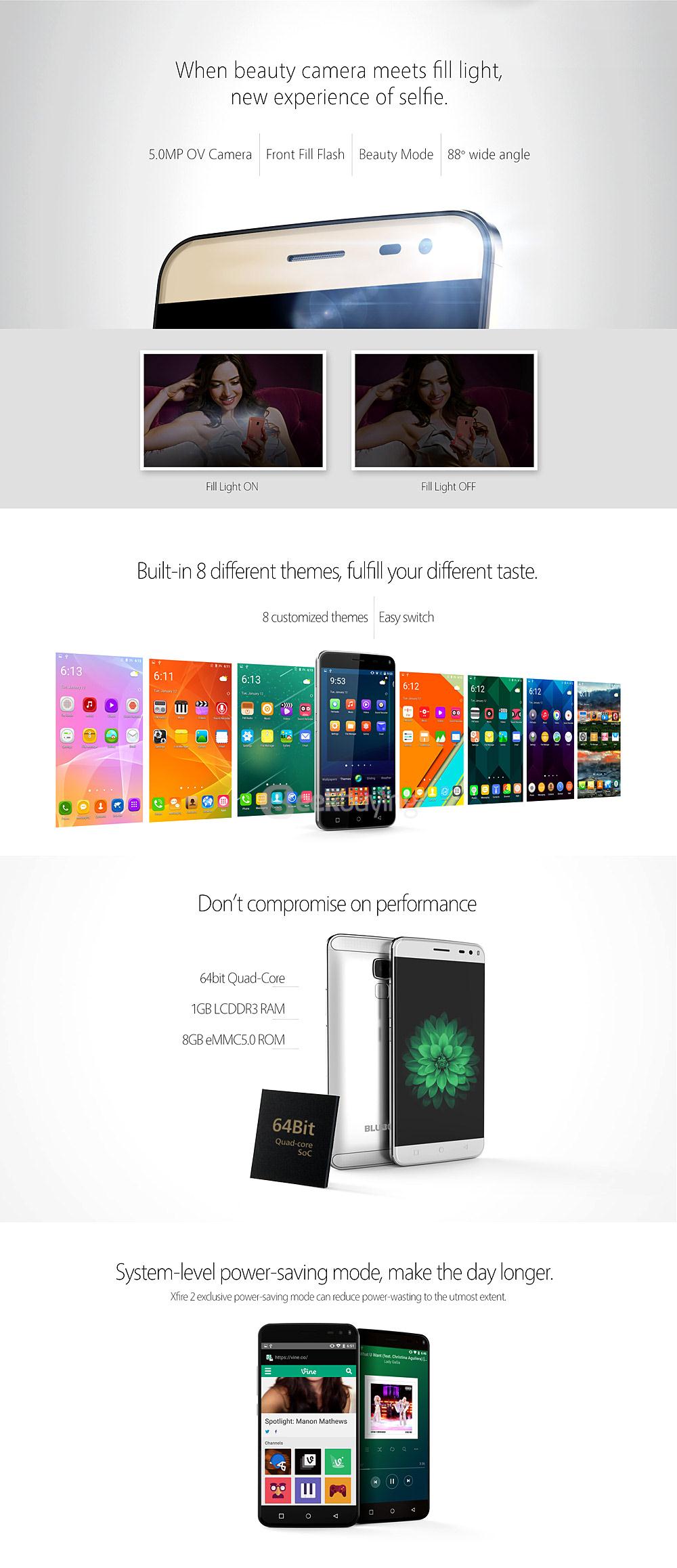 BLUBOO Xfire 2 5.0inch 2.5D IPS HD Screen 3G Smartphone Android 5.1 1GB 8GB MTK6580 1.2GHz Quad Core 8.0MP Touch ID - Gold