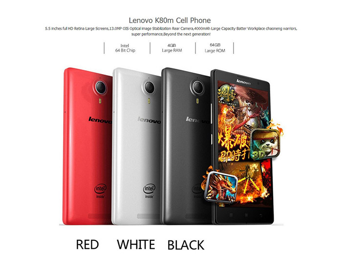 LENOVO K80M 5.5inch FHD 4G LTE Smartphone 4GB RAM 64GB ROM Android 4.4 Intel Moorefield Z3560 64bit Quad Core 1.8GHz NFC - Black