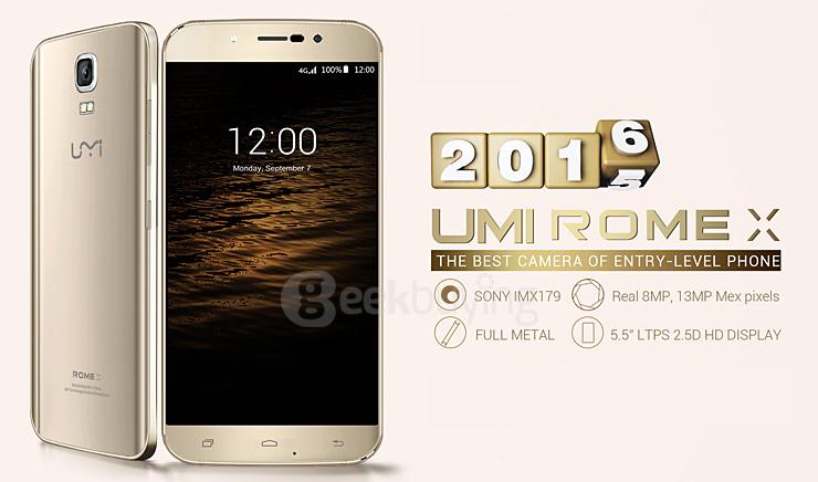 UMI ROME X 5.5inch 2.5D HD Screen MT6580 Quad Core Smartphone Android 5.1 1GB RAM 8GB ROM 13.0MP+2.0MP - Gold