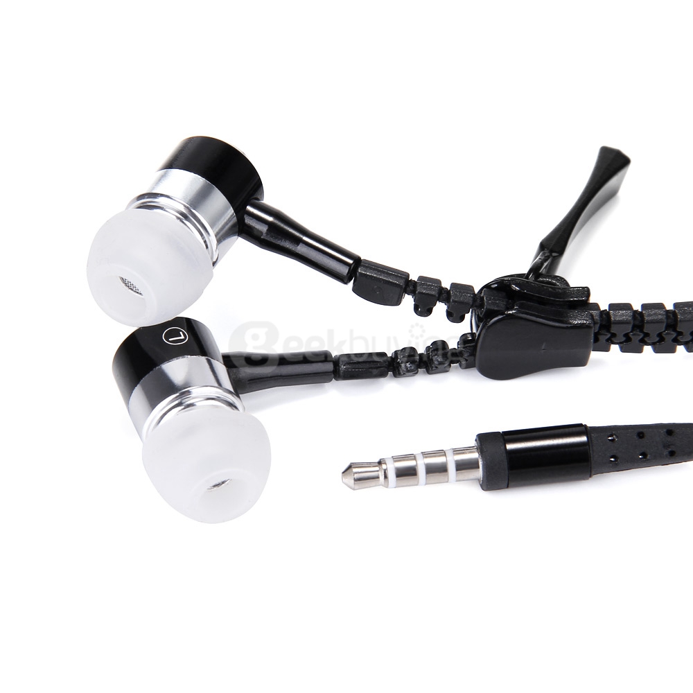 Zip Style In-ear 3.5mm Earphone with MIC for iPhone iPad Samsuing Xiaomi - Black