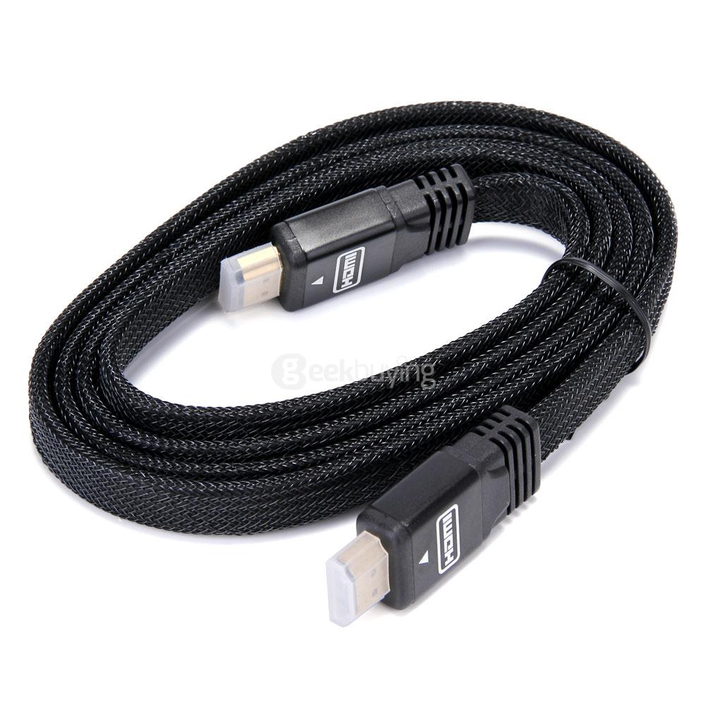 5M Nylon Mesh Flat Wire Version 1.4 HDMI to HDMI Male to Male HD Copper Cable - Black
