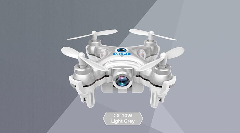 Cheerson CX-10W CX10W Mini Wifi FPV 0.3MP Camera LED 3D Flip 2.4G 4CH 6 Axis RC Quadcopter BNF - Light Gra