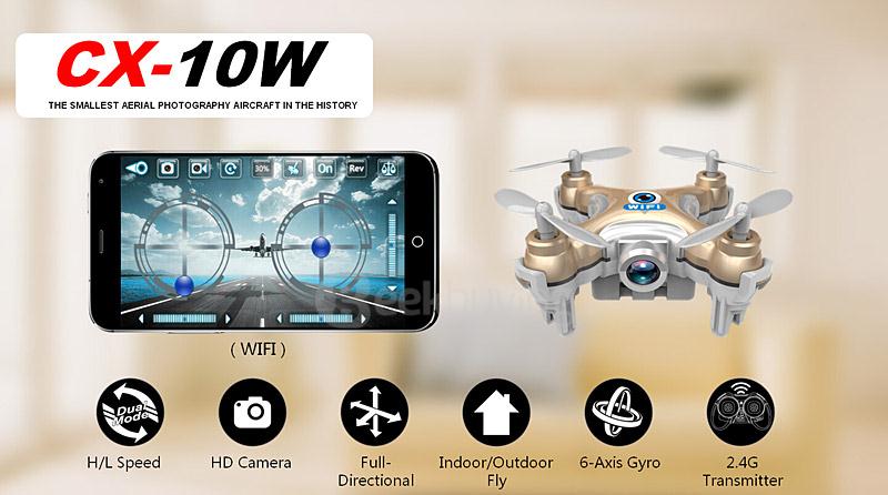 Cheerson CX-10W CX10W Mini Wifi FPV 0.3MP Camera LED 3D Flip 2.4G 4CH 6 Axis RC Quadcopter BNF - Light Gra