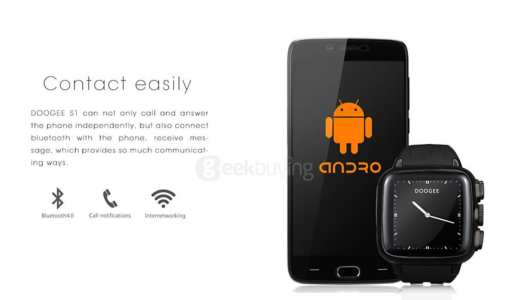 DOOGEE S1 1.54inch IP67 Android 4.4 3G Smartwatch Phone MTK6572 Dual Core GPS Heart Rate Monitor WiFi 5.0MP - Black