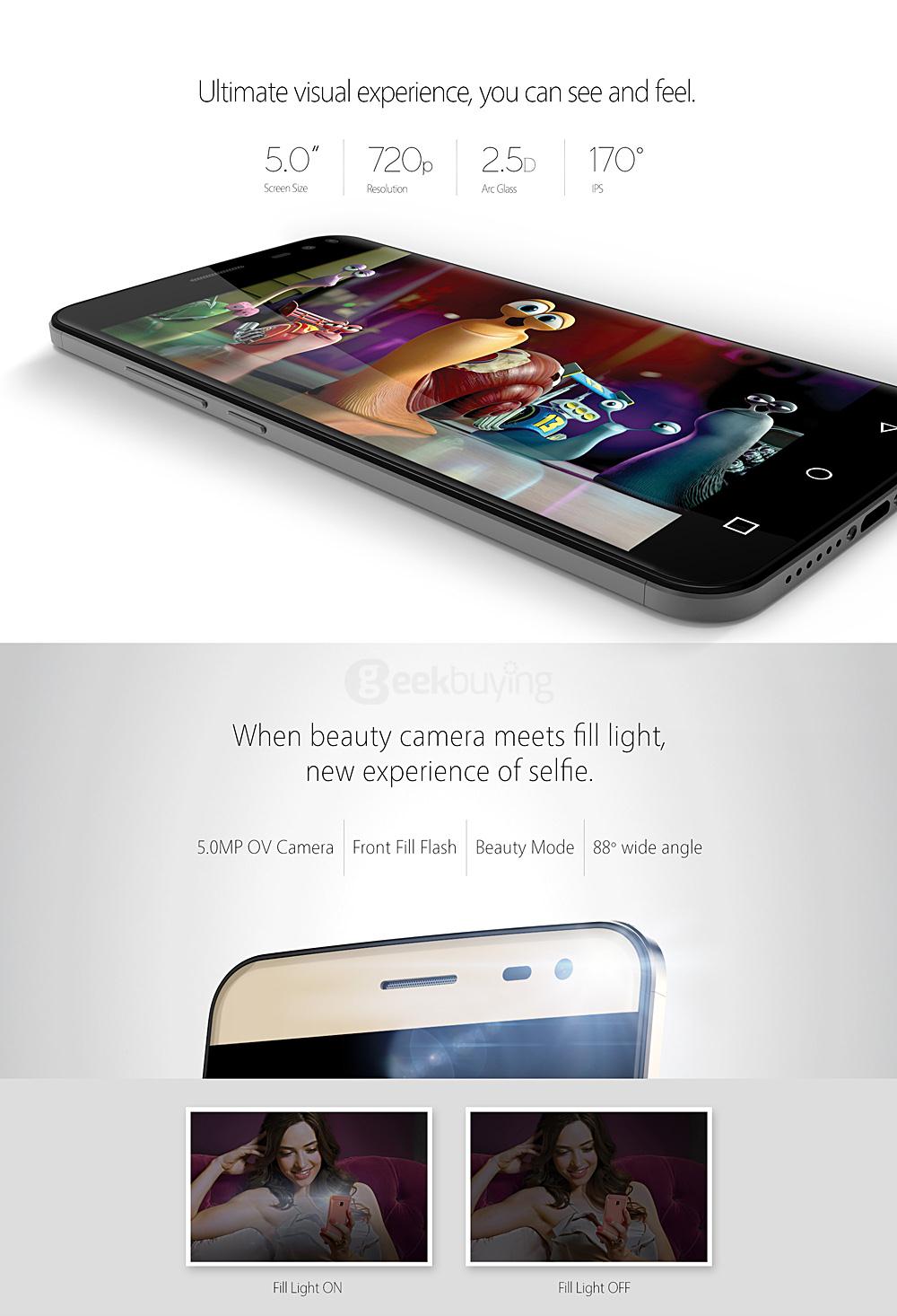 BLUBOO Xfire 2 5.0inch 2.5D IPS HD Screen 3G Smartphone Android 5.1 1GB 8GB MTK6580 1.2GHz Quad Core 8.0MP Touch ID - White