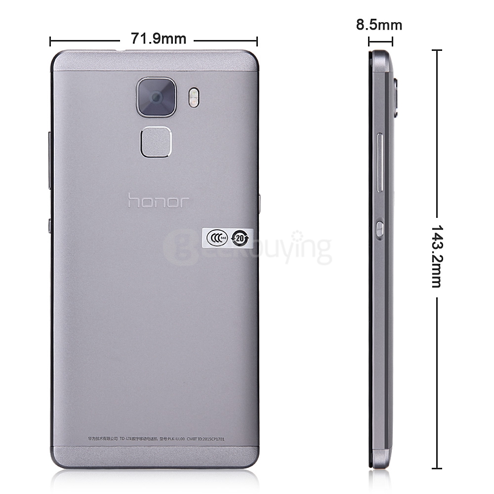 HUAWEI Honor 7 5.2inch FHD EMUI 3.1 3GB 16GB 4G LTE Smartphone Hisilicon Kirin 935 Octa Core 20.0 MP OTG Touch ID- Gray