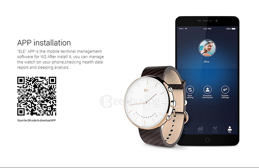 Elephone W2 Smart Watch Rhonda 762 Movement Sapphire Crystal Glass Bluetooth 4.0 IP53 Smartwatch Fitness Tracker - Silver