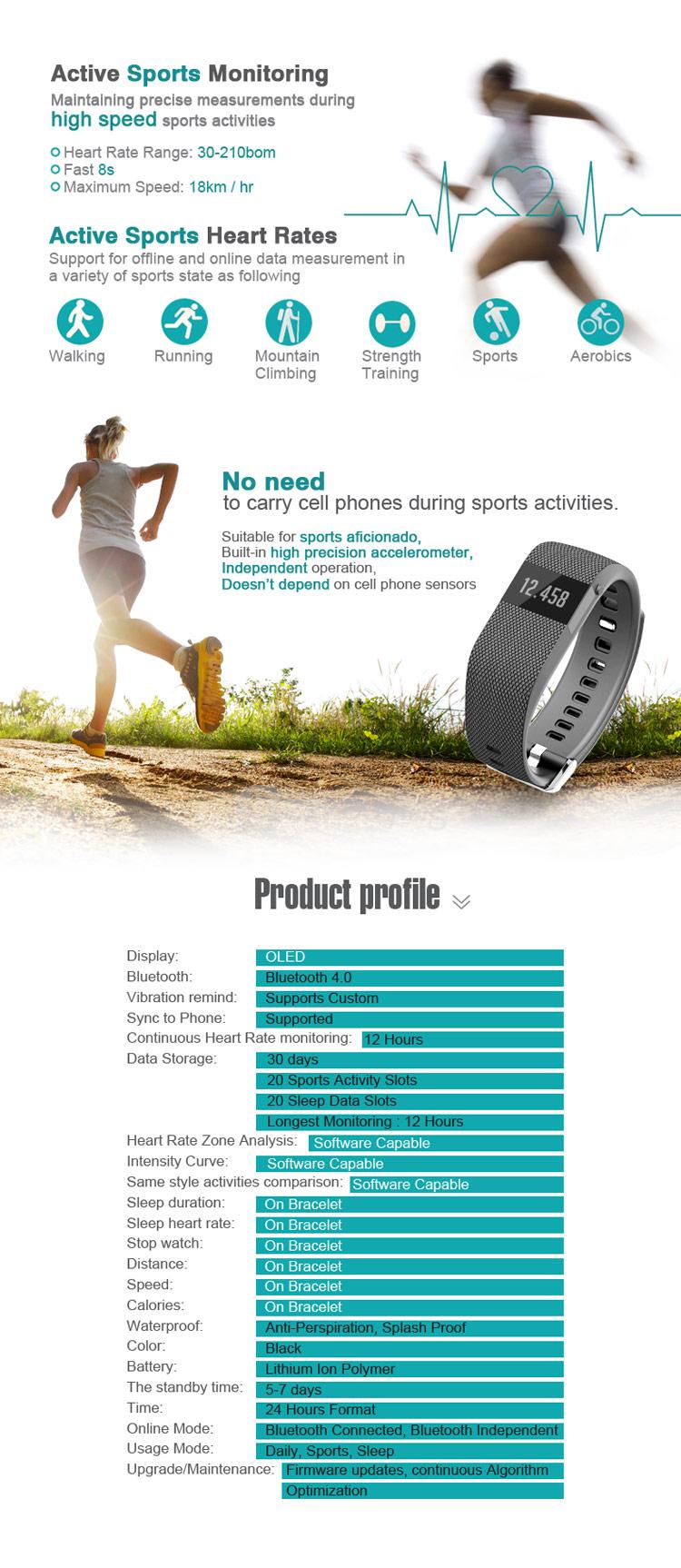 JW86 Bluetooth 4.0 Smart Bracelet Heart Rate Smartband IP65 Fitness Tracker Pedometer Sleep Monitor Call Reminder Alarm Clock - Black