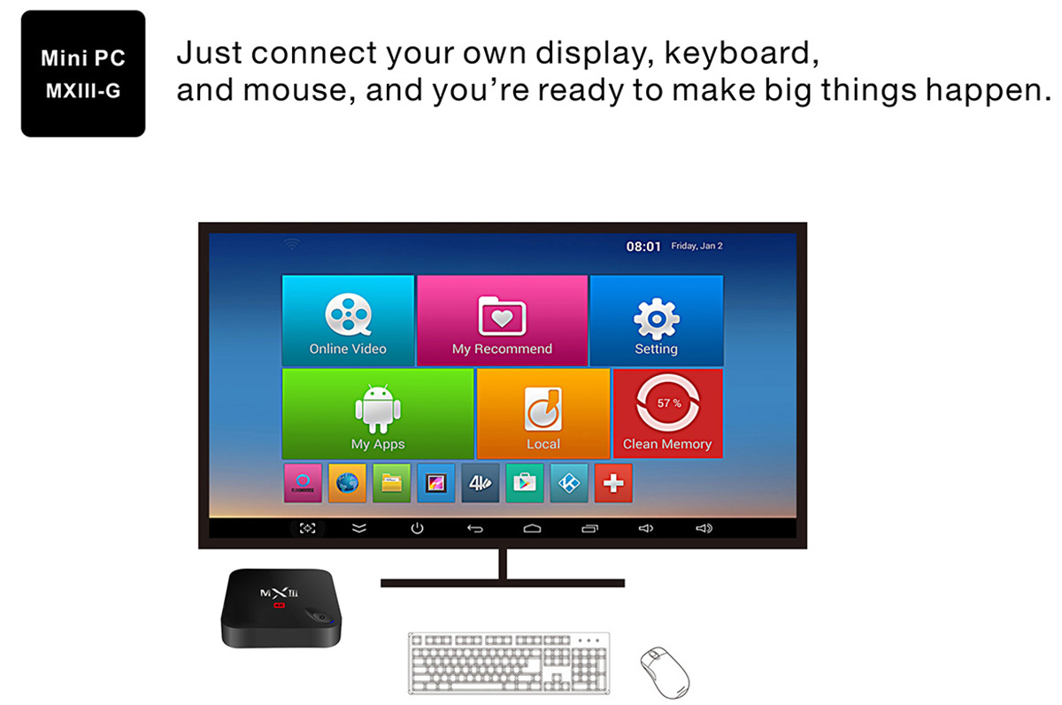MXIII-G 4K UHD TV BOX Android 4.4 Amlogic S812 Quad Core 1G/8G 802.11b/g/n HDMI H.265