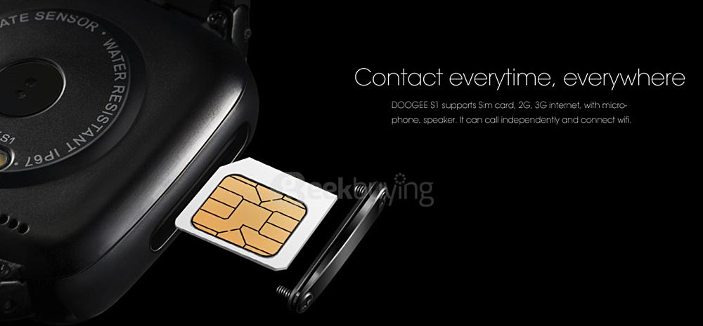 DOOGEE S1 1.54inch IP67 Android 4.4 3G Smartwatch Phone MTK6572 Dual Core GPS Heart Rate Monitor WiFi 5.0MP - Black