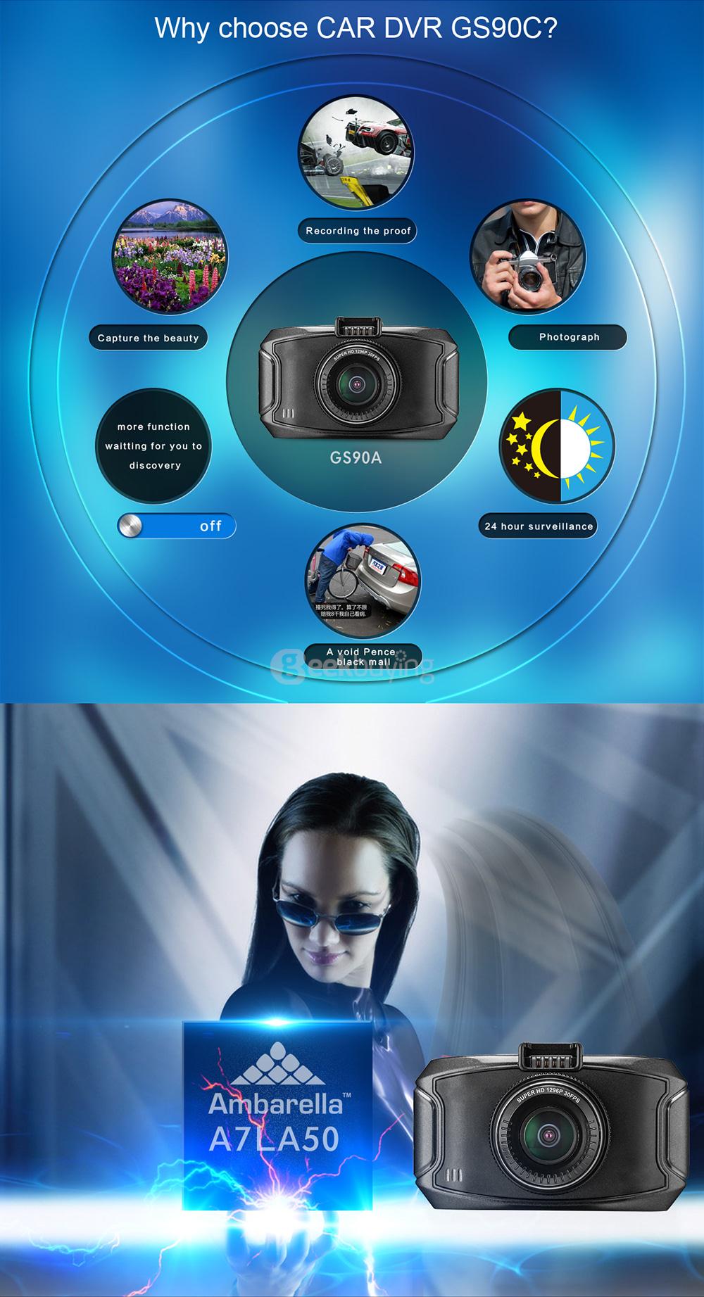 GS90A 2.7inch LCD Ambarella A7LA50 5.0MP Full HD 1080P 170 Degree Wide-angle Lens Car DVR Dashcam HDR G-Sensor GPS