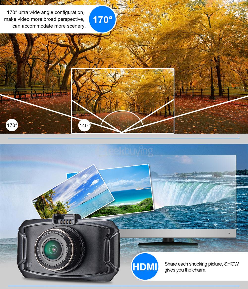 GS90A 2.7inch LCD Ambarella A7LA50 5.0MP Full HD 1080P 170 Degree Wide-angle Lens Car DVR Dashcam HDR G-Sensor GPS