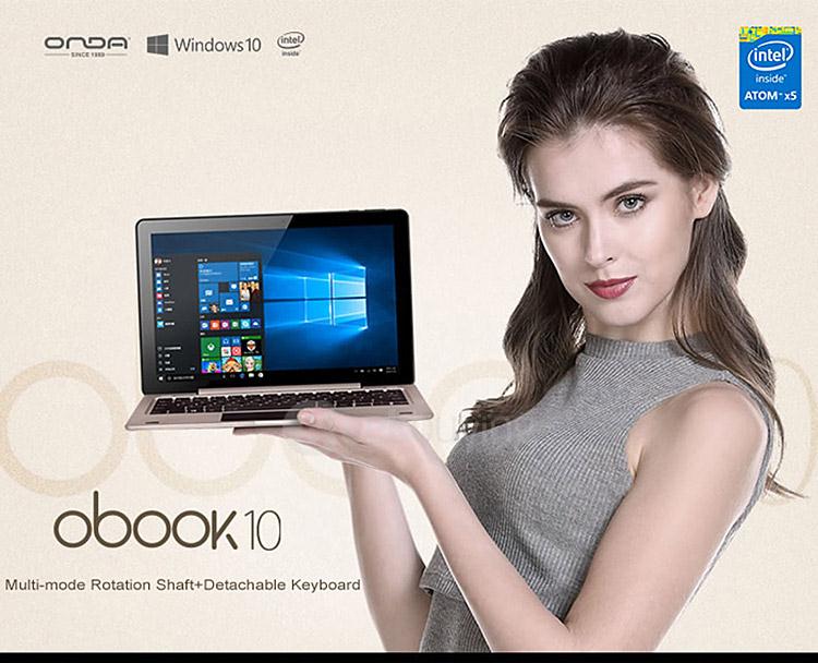 Onda oBook 10 2in1 Tablet 10.1 inch Windows10 4GB/64GB Intel Cherry Trail Z8300 Quad Core 1.84GHz IPS 1280*800 - Gold