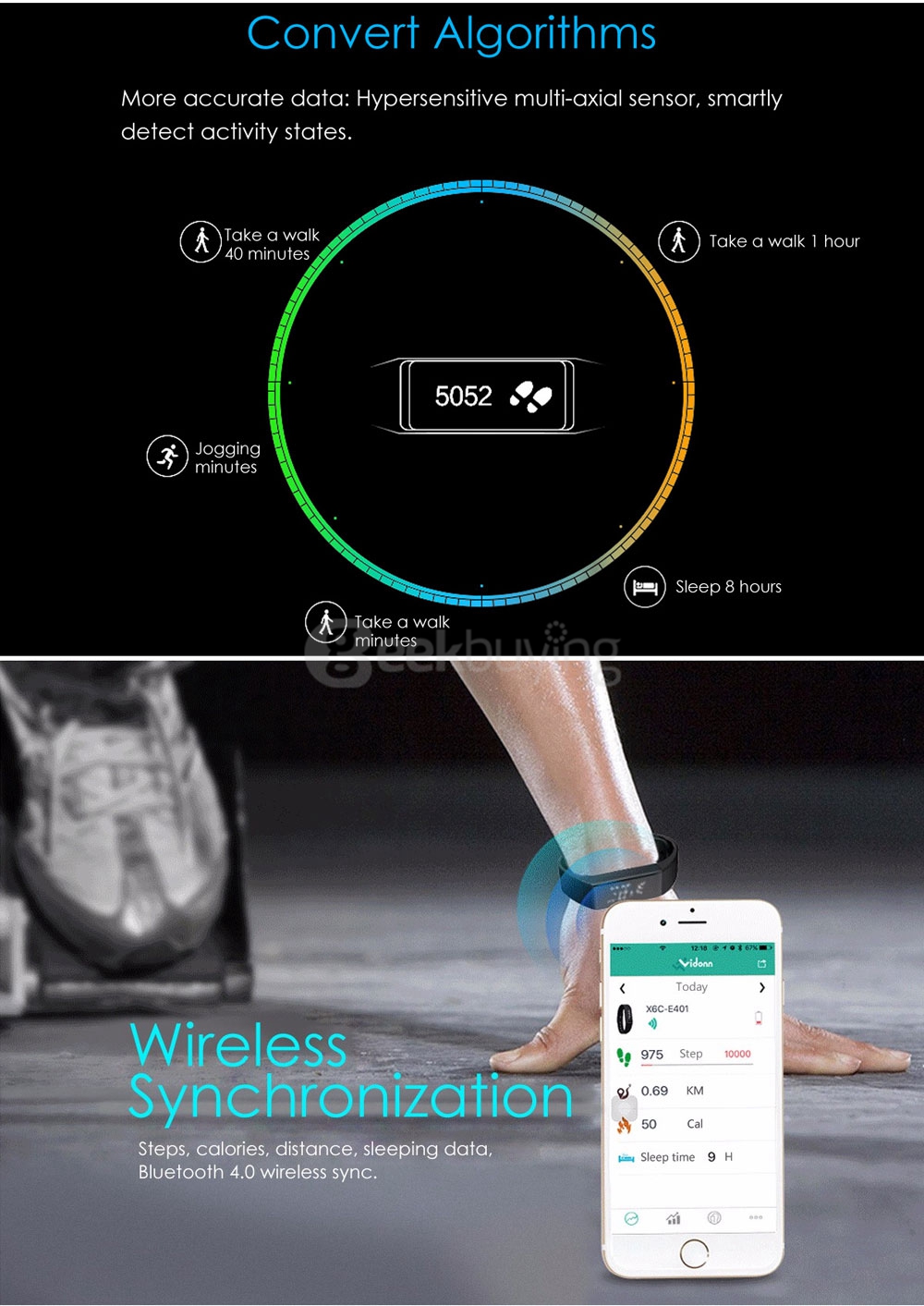 Vidonn X6S Smart Bracelet Bluetooth 4.0 IP65 Detachable Dial Wristband Sports Fitness Tracker Sleep Monitor Sync Data - Purple