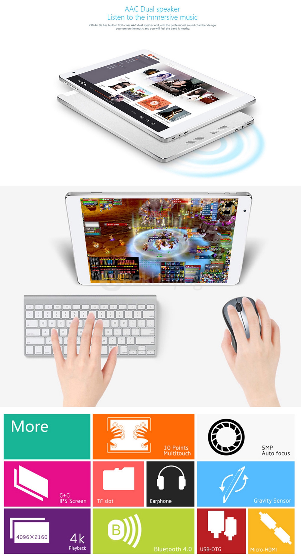 Teclast X98 Plus Dual OS Windows10 + Android 5.1 4GB/64GB 9.7 inch Tablet PC Intel Cherry Trail Z8300 Quad Core 1.84GHz IPS 2048*1536 HDMI - White