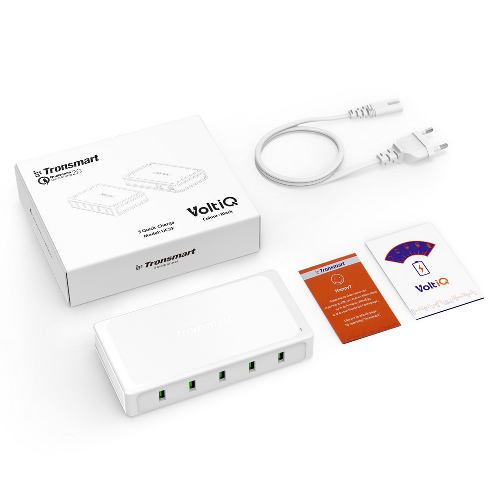 Tronsmart Titan 90W 5 Ports USB Desktop Charger Station 2-3 Times Faster Quick Charge for Qualcomm Quick Charge 2.0 Compatible Devices iPhone 6 6S 6 Plus iPad Samsung Note 5 S6 S6 Edge - US Plug