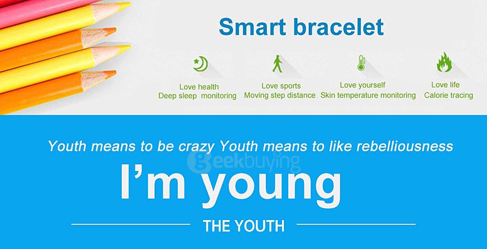 W6 Sports Smartband Time Temperature Dispaly Fitness Tracker Pedometer Sleep Monitor TPU Smart Bracelet for Windows - Black