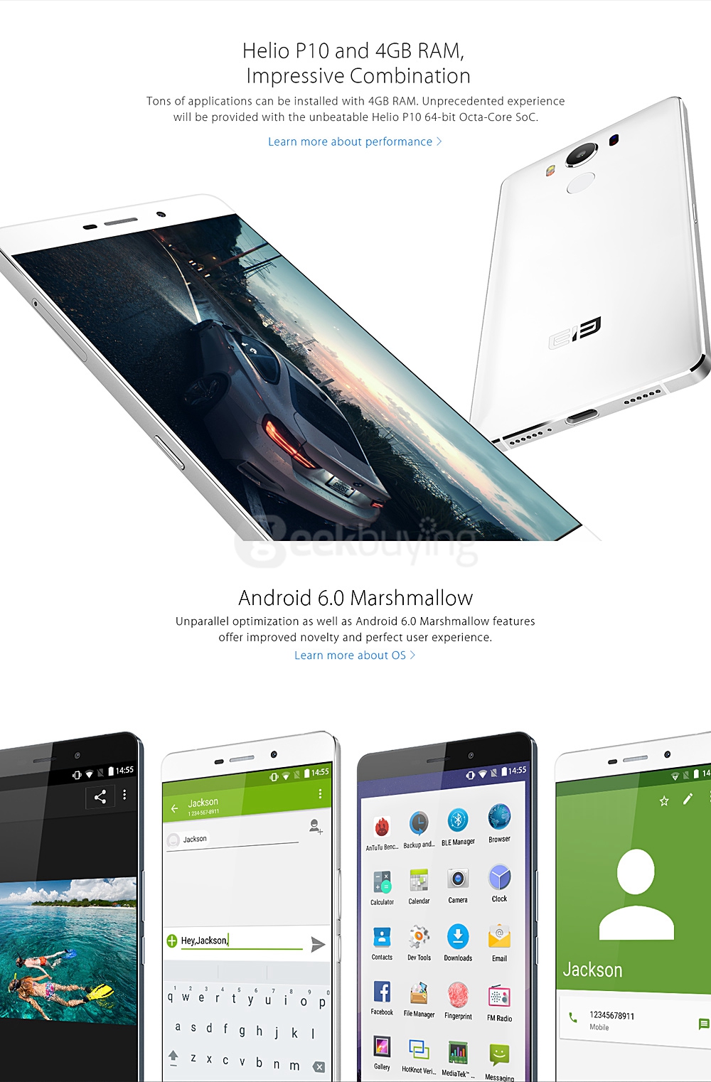 Elephone P9000 5.5inch FHD Android 6.0 4GB 32GB 4G LTE Smartphone Helio P10 MT6755 Octa Core TOUCH ID NFC Quick Charge Wireless Charge - White