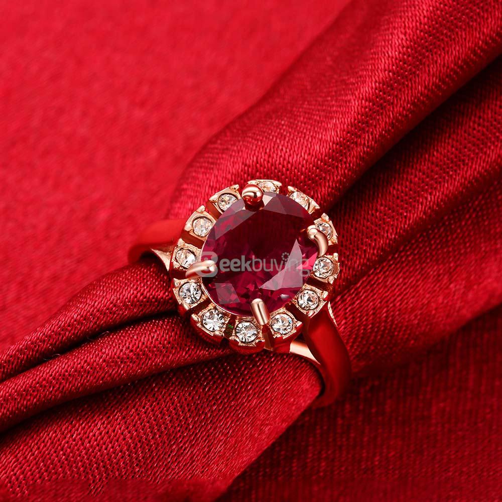 AKR014-B-5 Fashionable Roze Gold Plated Zircon Colorful Personalized Oval Inlaid Ring - Size 5