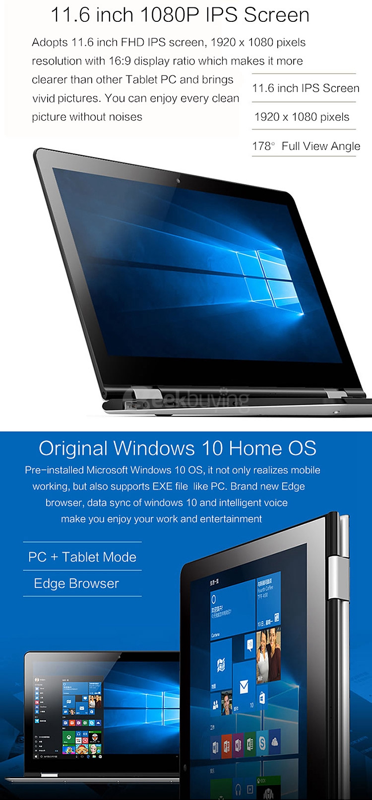 Onda oBook 11 Ultrabook Laptop 11.6 inch Windows10 2GB/32GB Intel Cherry Trail Z8300 Quad Core 1.84GHz IPS 1920*1080 - Silver