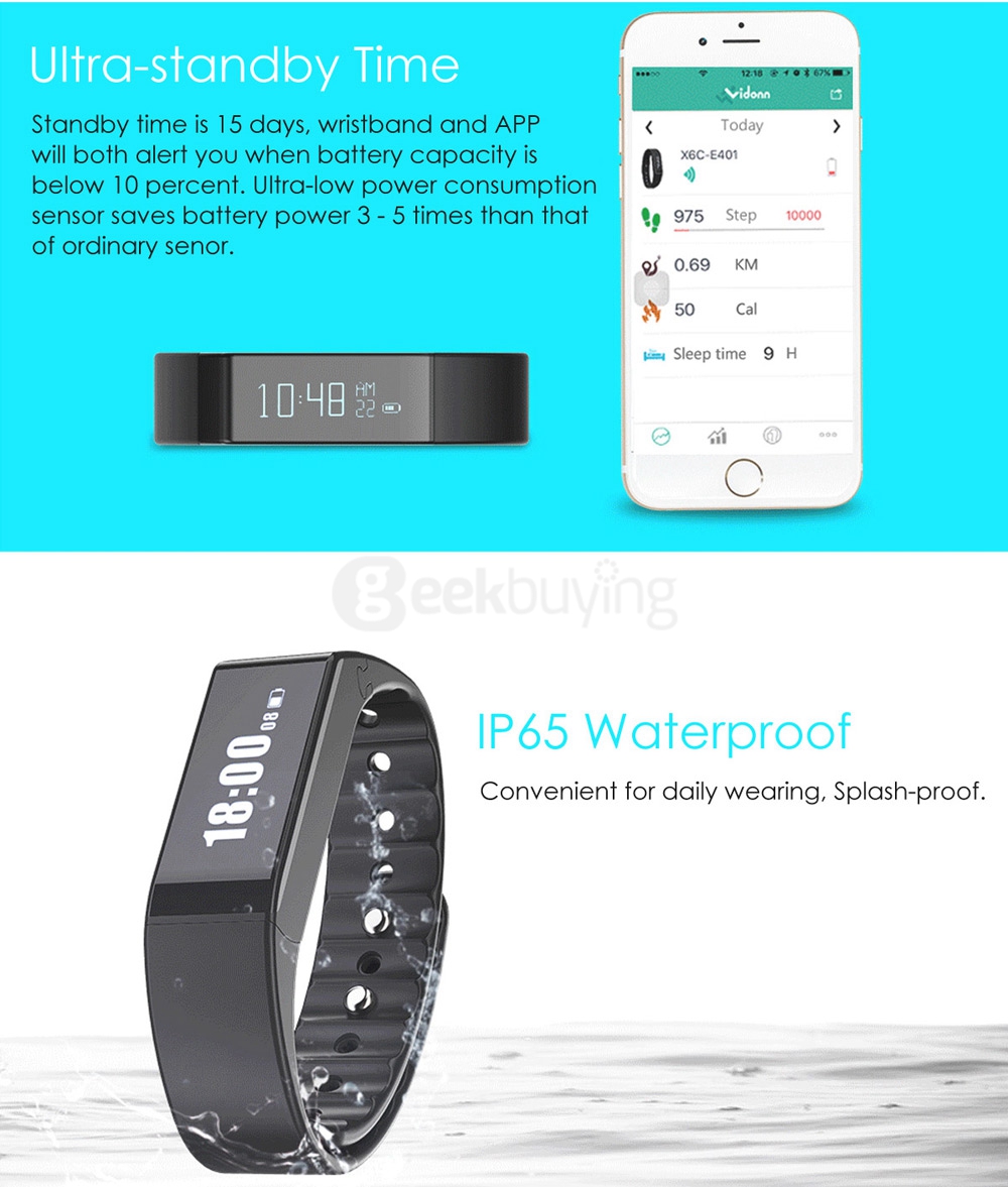 Vidonn X6S Smart Bracelet Bluetooth 4.0 IP65 Detachable Dial Wristband Sports Fitness Tracker Sleep Monitor Sync Data - Purple