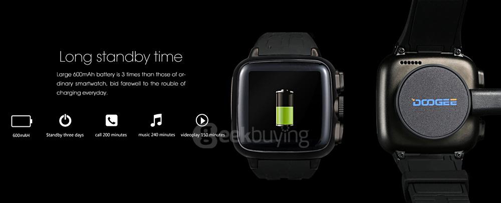 DOOGEE S1 1.54inch IP67 Android 4.4 3G Smartwatch Phone MTK6572 Dual Core GPS Heart Rate Monitor WiFi 5.0MP - Black