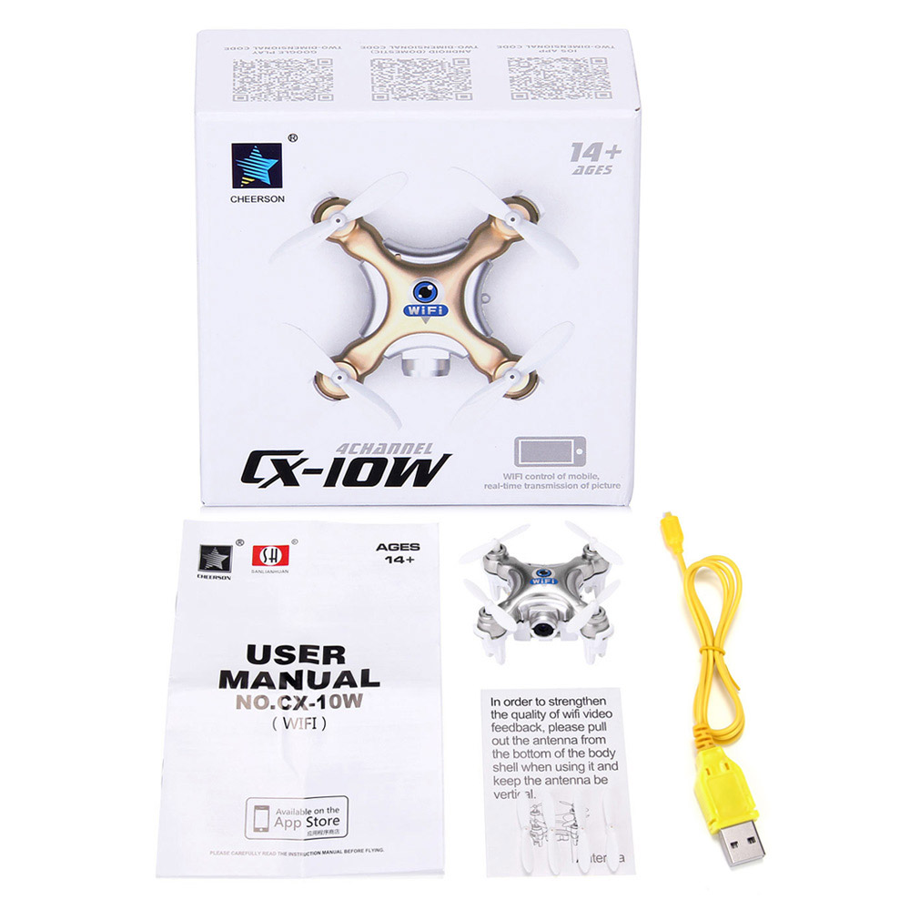 Cheerson CX-10W CX10W Mini Wifi FPV 0.3MP Camera LED 3D Flip 2.4G 4CH 6 Axis RC Quadcopter BNF Without Transmitter - Dark Gray