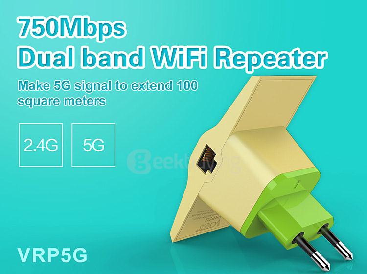 Vonets VRP5G WiFi Signal Amplifier 750Mbps 2.4GHz/5GHz Dual Band 802.11AC Repeater - EU PLUG