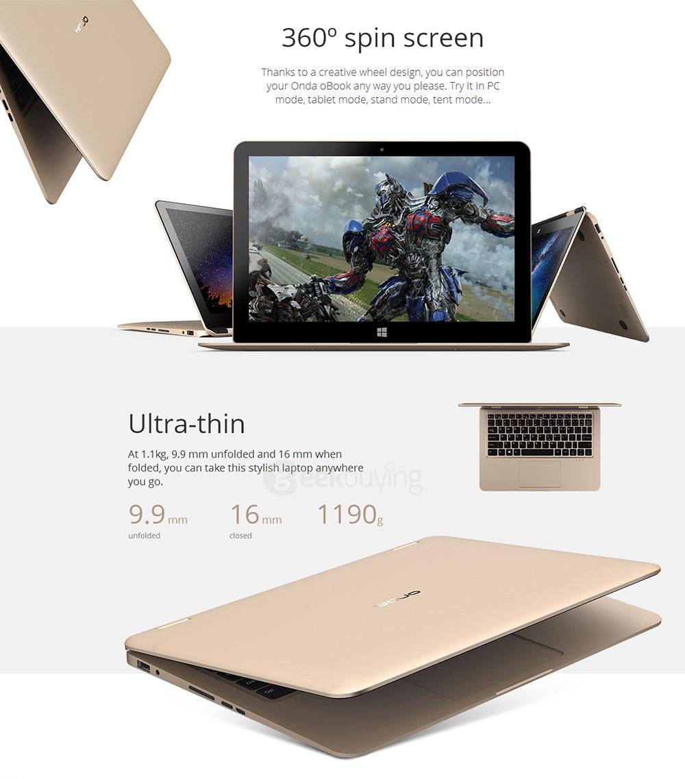 Onda oBook 12 Ultrabook Laptop 12.2 inch Windows10 4GB/64GB Intel Cherry Trail X7 Z8700 Quad Core 2.4GHz IPS 1920*1200 - Gold