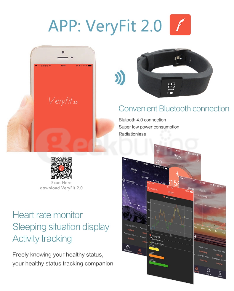 Makibes ID100 TW64 Pulse Smart Bracelet Bluetooth 4.0 Heart Rate Monitor Smartband Sports Fitness Tracker for Android iOS - Black
