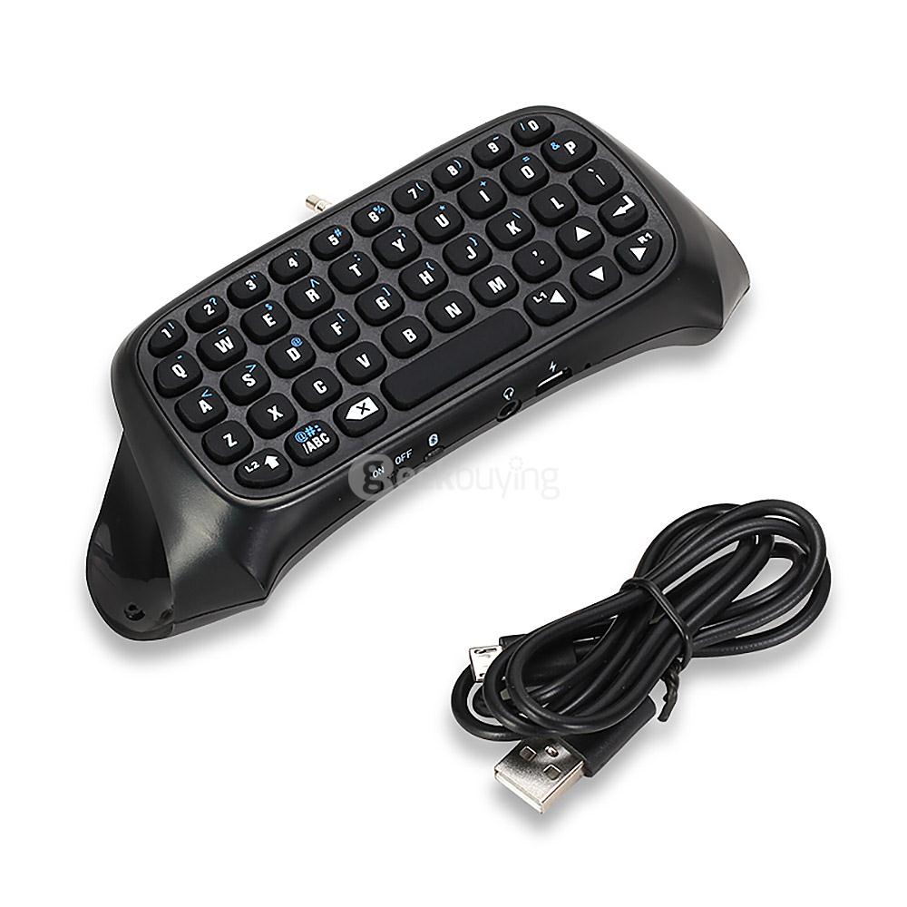 Portable Wireless Bluetooth 3.0 Keyboard with 3.5mm Jack for PS4 Controller - Black