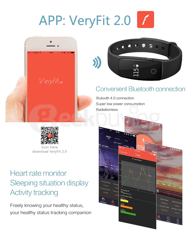 Makibes ID107 Smart Bracelet BT4.0 Heart Rate Monitor Smartband Pulse Sports Fitness Tracker for Android iOS - Blue