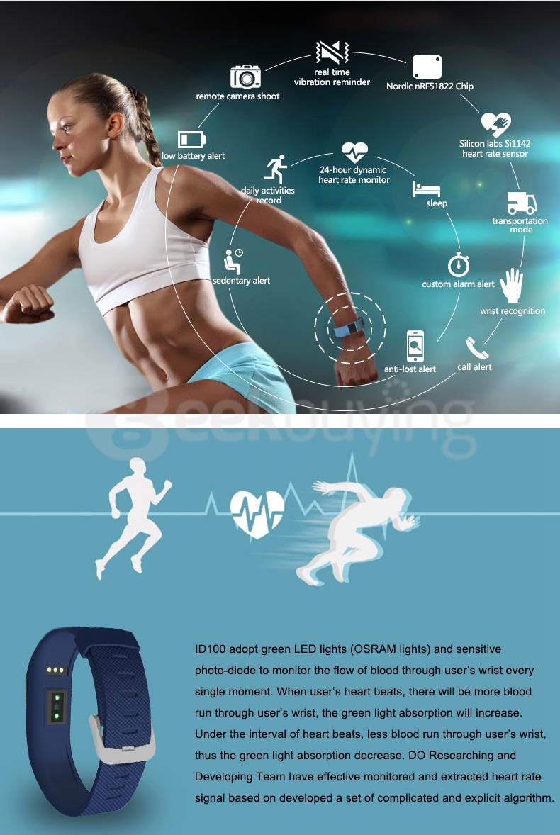 Makibes ID100 TW64 Pulse Smart Bracelet Bluetooth 4.0 Heart Rate Monitor Smartband Sports Fitness Tracker for Android iOS - Black