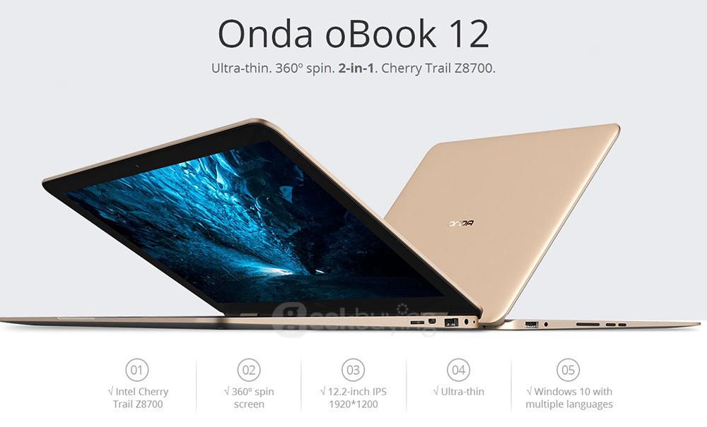 Onda oBook 12 Ultrabook Laptop 12.2 inch Windows10 4GB/64GB Intel Cherry Trail X7 Z8700 Quad Core 2.4GHz IPS 1920*1200 - Gold