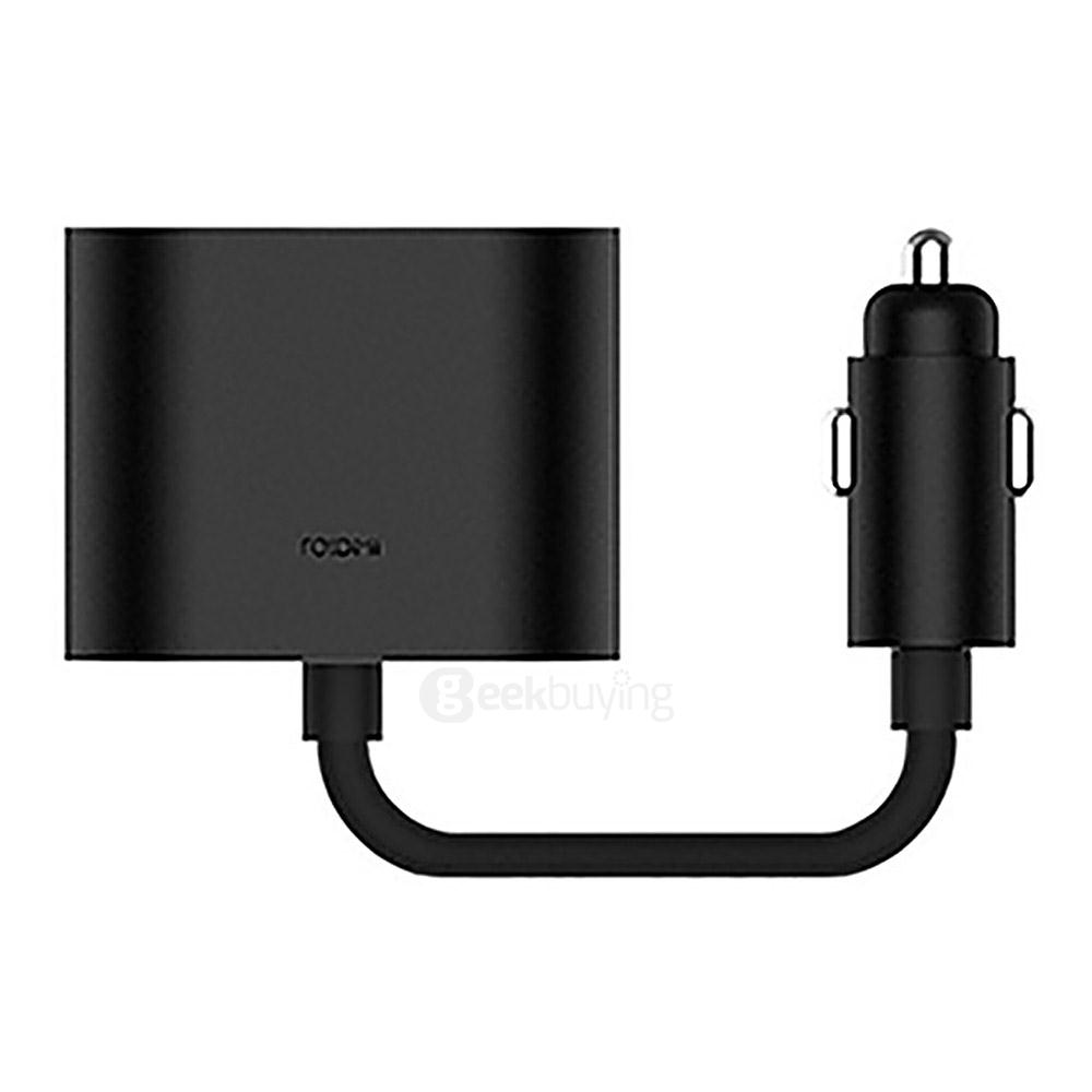 Original Xiaomi ROIDMI 1 to 2 Car Charger Adapter Dual Cigarette Lighter Splitter - Black