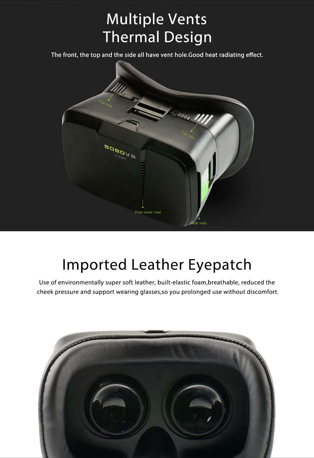 Xiaozhai II BoboVR Z2 3D VR Headset FOV85 Head-Mounted 3D Video Viewing Headset Adjustable IPD for 4.0-6.0 inches Smartphones - Black
