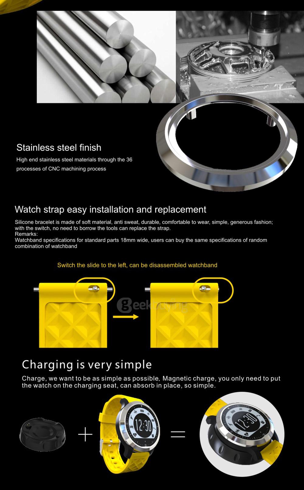 Makibes F69 Sports Smart Watch IP68 Heart Rate Fitness Tracker Sleep Monitor Pedometer Call SMS Reminder Swimming Watch - Yellow