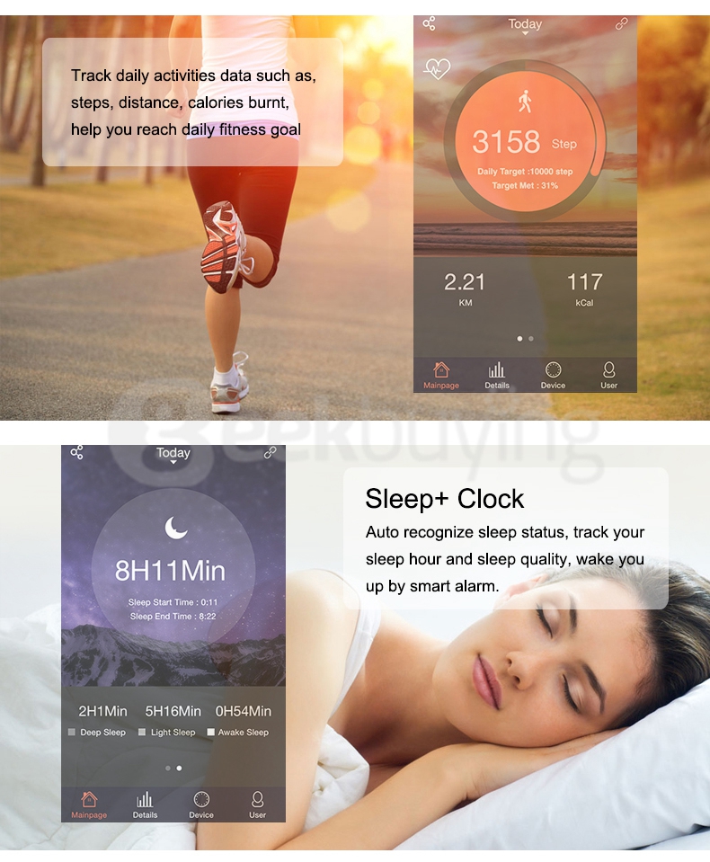 Makibes ID105 Smart Bracelet BT4.0 Heart Rate Monitor Smartband Pulse Sports Fitness Tracker for Android iOS - Orange