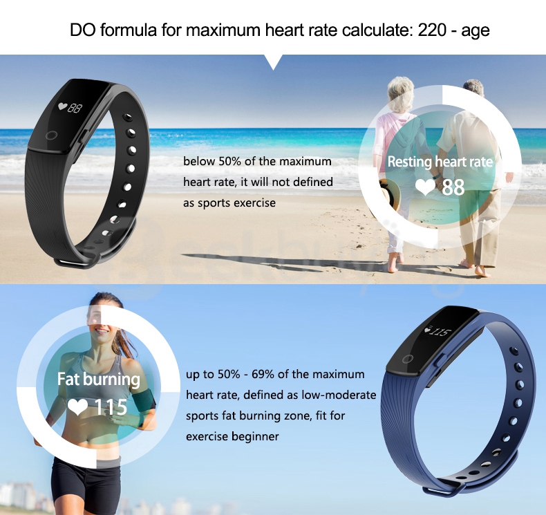 Makibes ID107 Smart Bracelet BT4.0 Heart Rate Monitor Smartband Pulse Sports Fitness Tracker for Android iOS - Blue