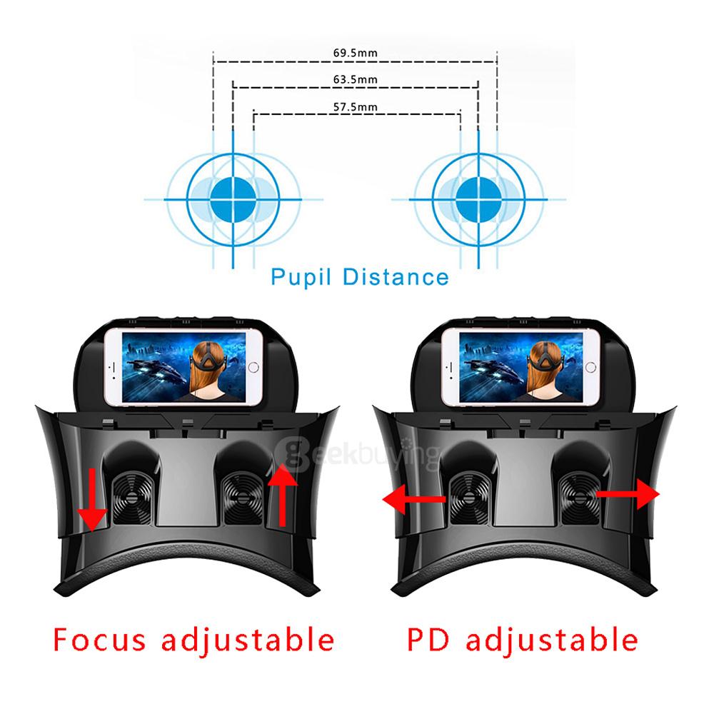 VR Pro Box 3D Immersive VR Virtual Reality Headset FOV 80 IPD Focus Adjustment With Bluetooth Remote Control for 3.5-6.2inch Smartphones - Black